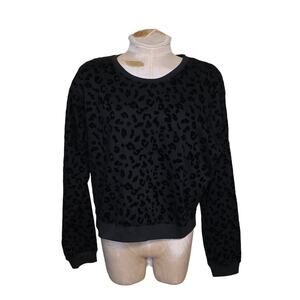 Alya Black Flocked Leopard Print Crew Neck‎ Sweatshirt Size M NWT Francescas
